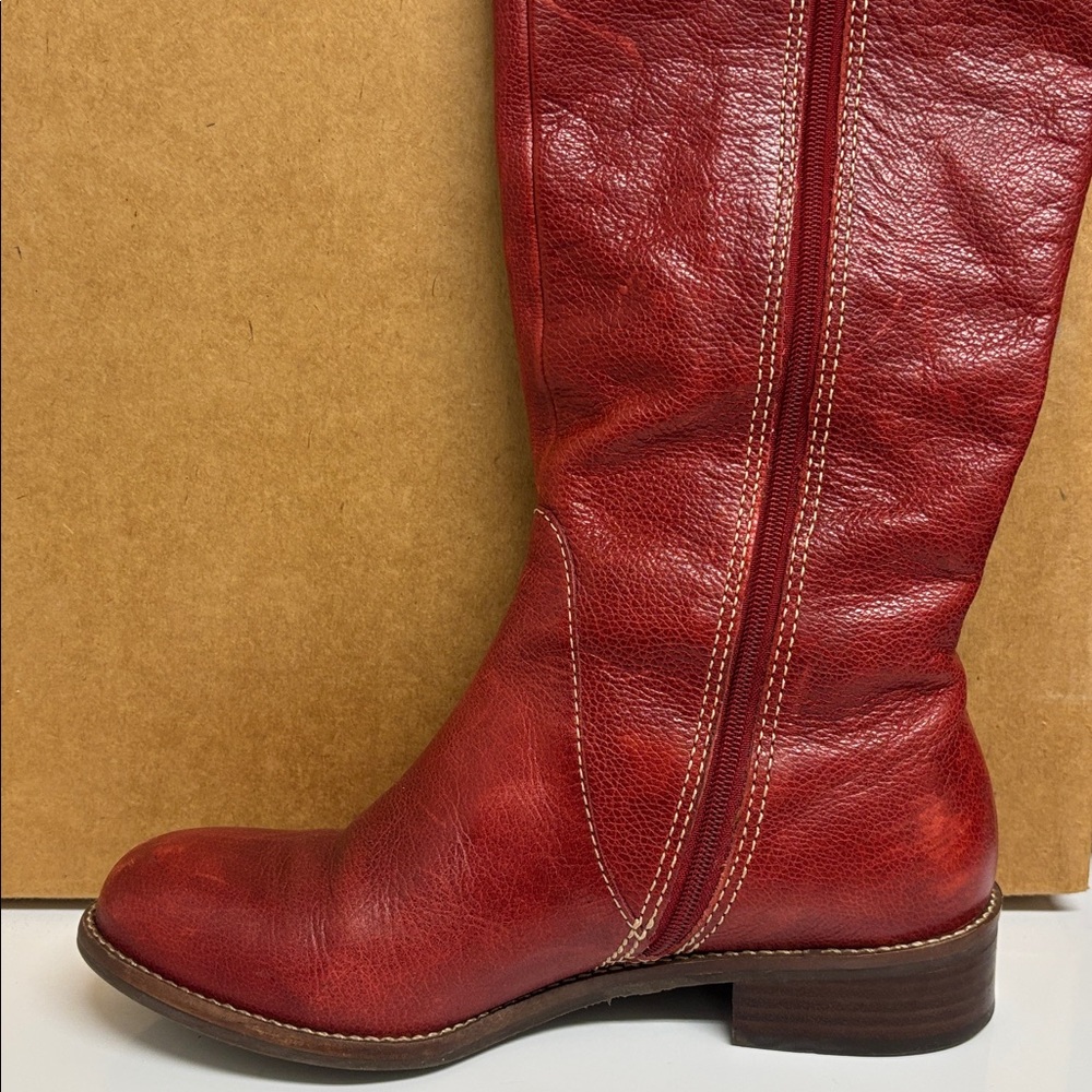 Anthropologie Red Leather Knee High Boots - Picture 3 of 8